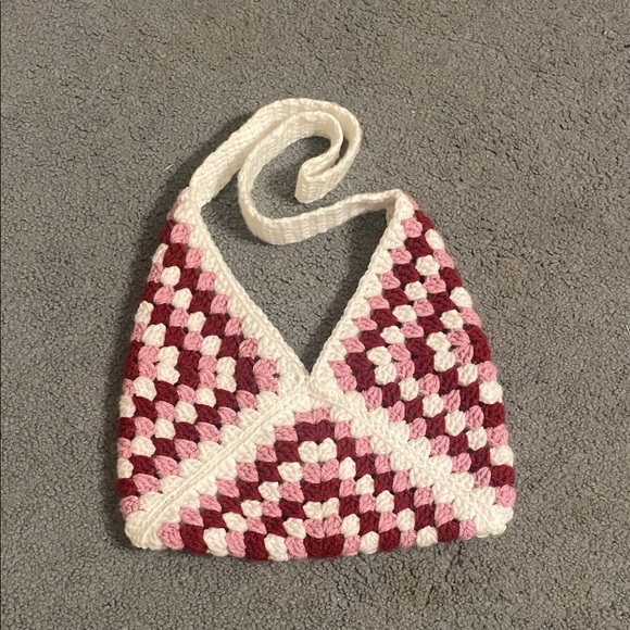 Handcrafted Crochet Tripple Granny Square Bag - Red Pink and White 💖 - Picture 1 of 2
